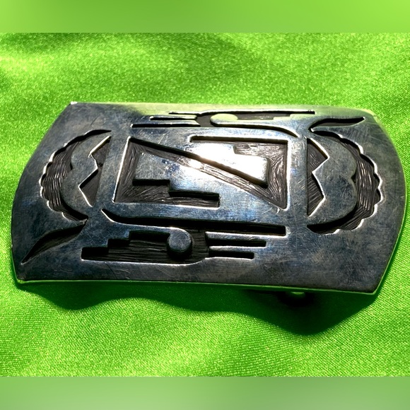 Navajo Hopi Belt Buckle .925 SOLID Sterling Silver Handmade Overlay Circa 1980\'s main image 10